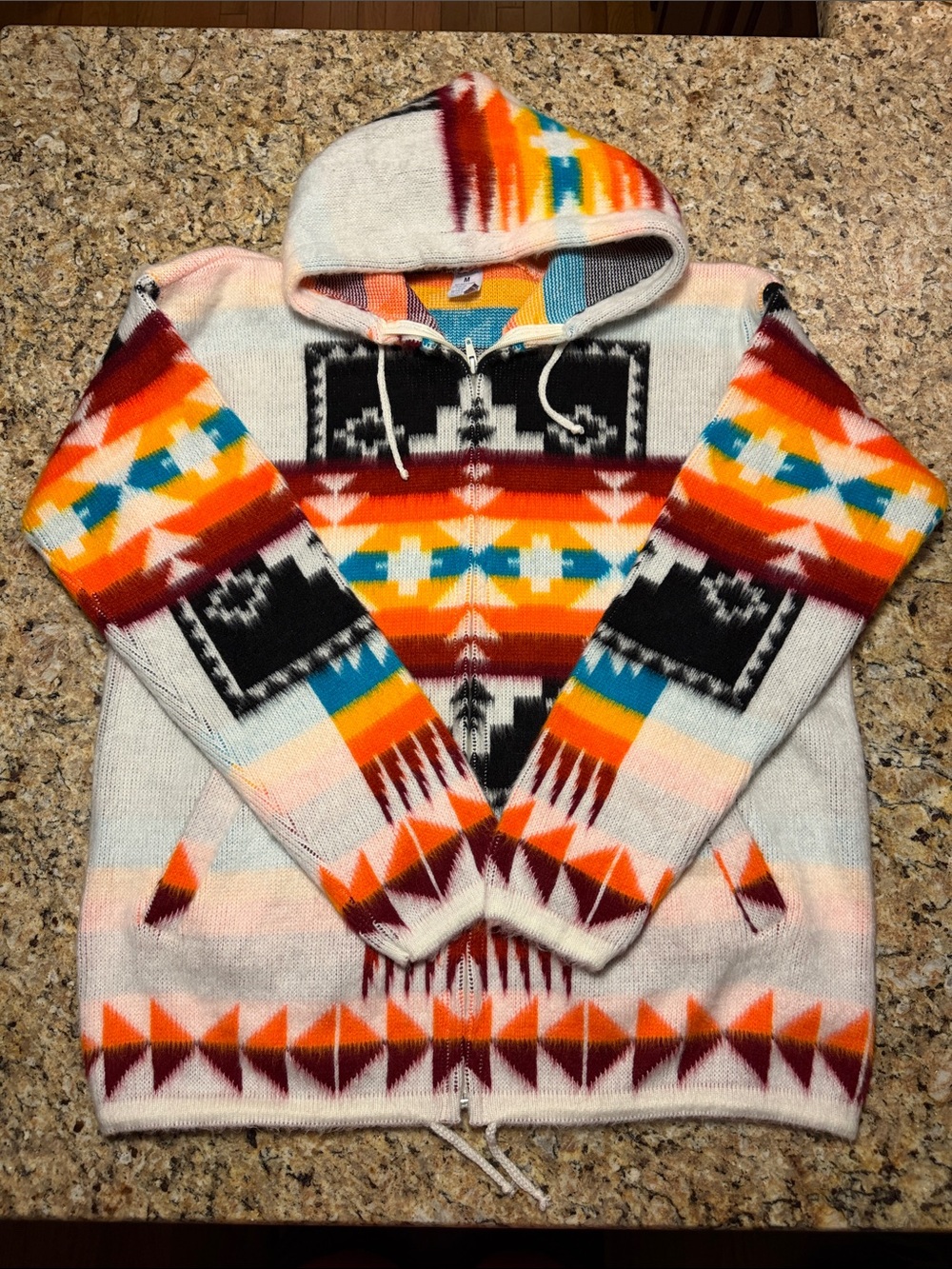 Artesanias Tuntaquimba Multicolor Southwest Style Full Zip Wool Hoodie M